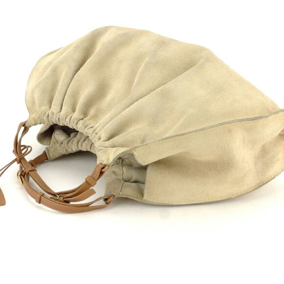 authenticity guaranteed GUCCI Tote Bag Reather Tag Beige Suede Leather used - Picture 4 of 8